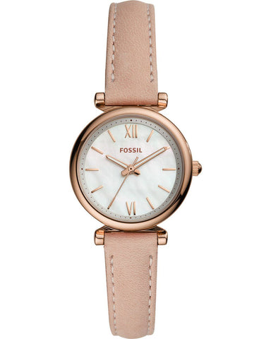 Fossil Mini Carlie Pink Leather Strap Watch ES4699