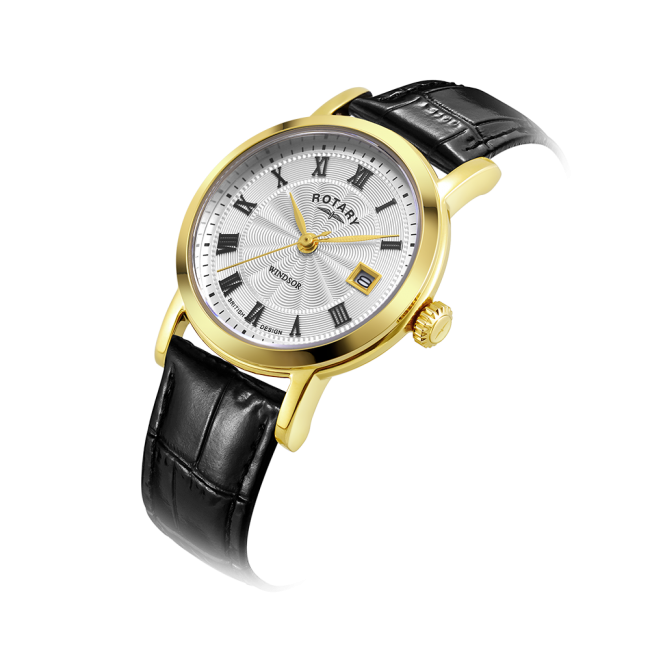 Rotary ladies watch top black leather strap