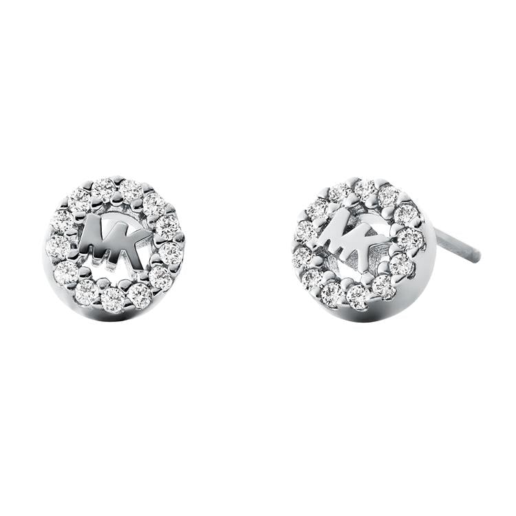 Michael Kors Silver and Cubic Zirconia Logo Stud Earrings
