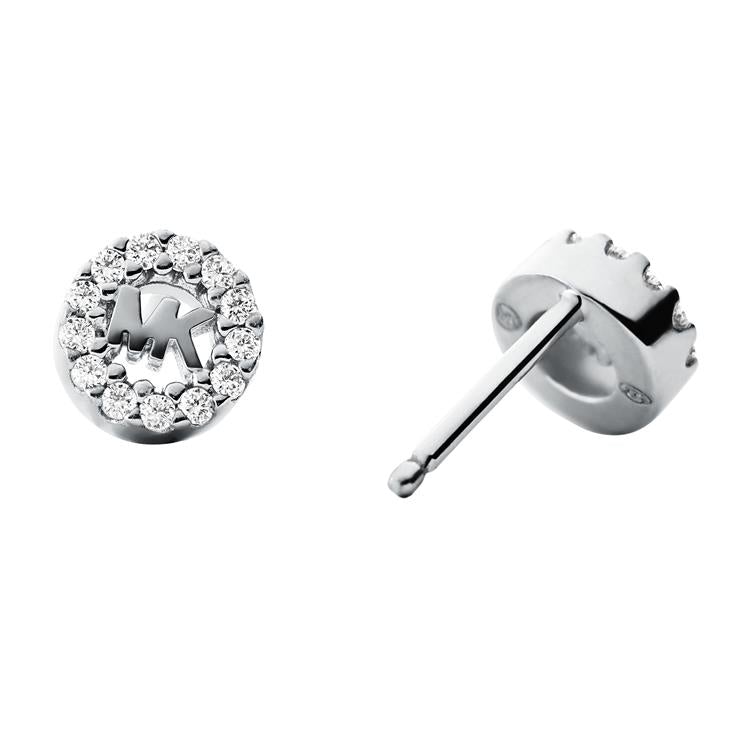Michael Kors Silver and Cubic Zirconia Logo Stud Earrings