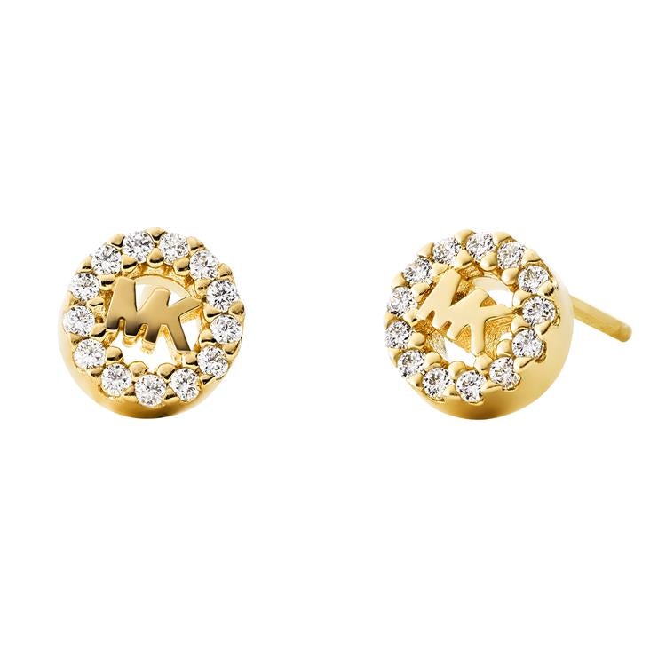 Michael Kors Gold Plated and Cubic Zirconia Logo Stud Earrings MKC1033AN710 Front