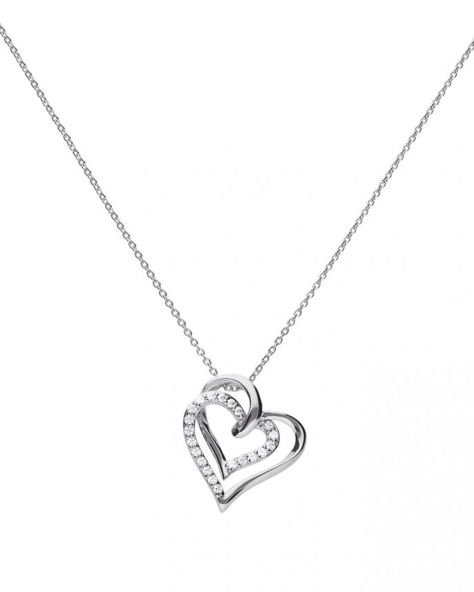 Diamonfire Silver & Cubic Zirconia Entwined Heart Necklace