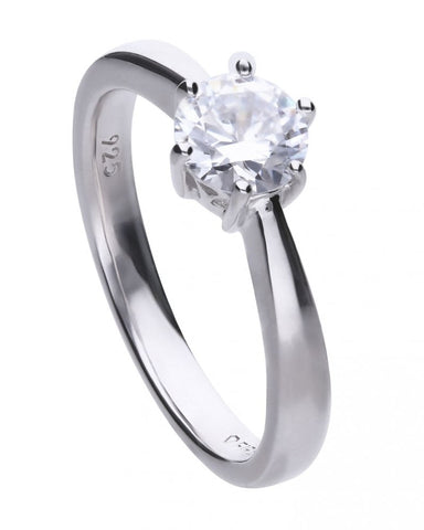 Diamonfire 6 Claw Solitaire Cubic Zirconia & Silver Ring