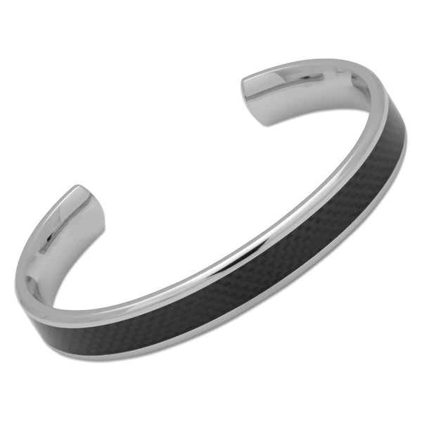 Unique Mens Stainless Steel Bangle With Carbon Fibre Inlay - QB-90/L