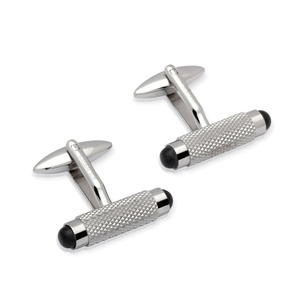 Unique Mens Stainless Steel Cufflinks With Black Onyx - QC-119