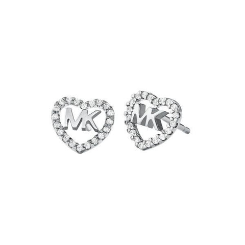 Michael Kors Silver Heart Logo Stud Earrings mkc1243an040 front