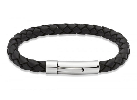 Unique & Co Stainless Steel Black Leather Bracelet A40BL/21CM